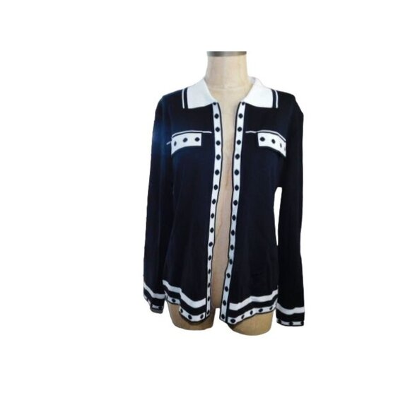 Ming Wang Size S Small Designer Black White Classic Knit Jacket Cardigan Top - Picture 2 of 4